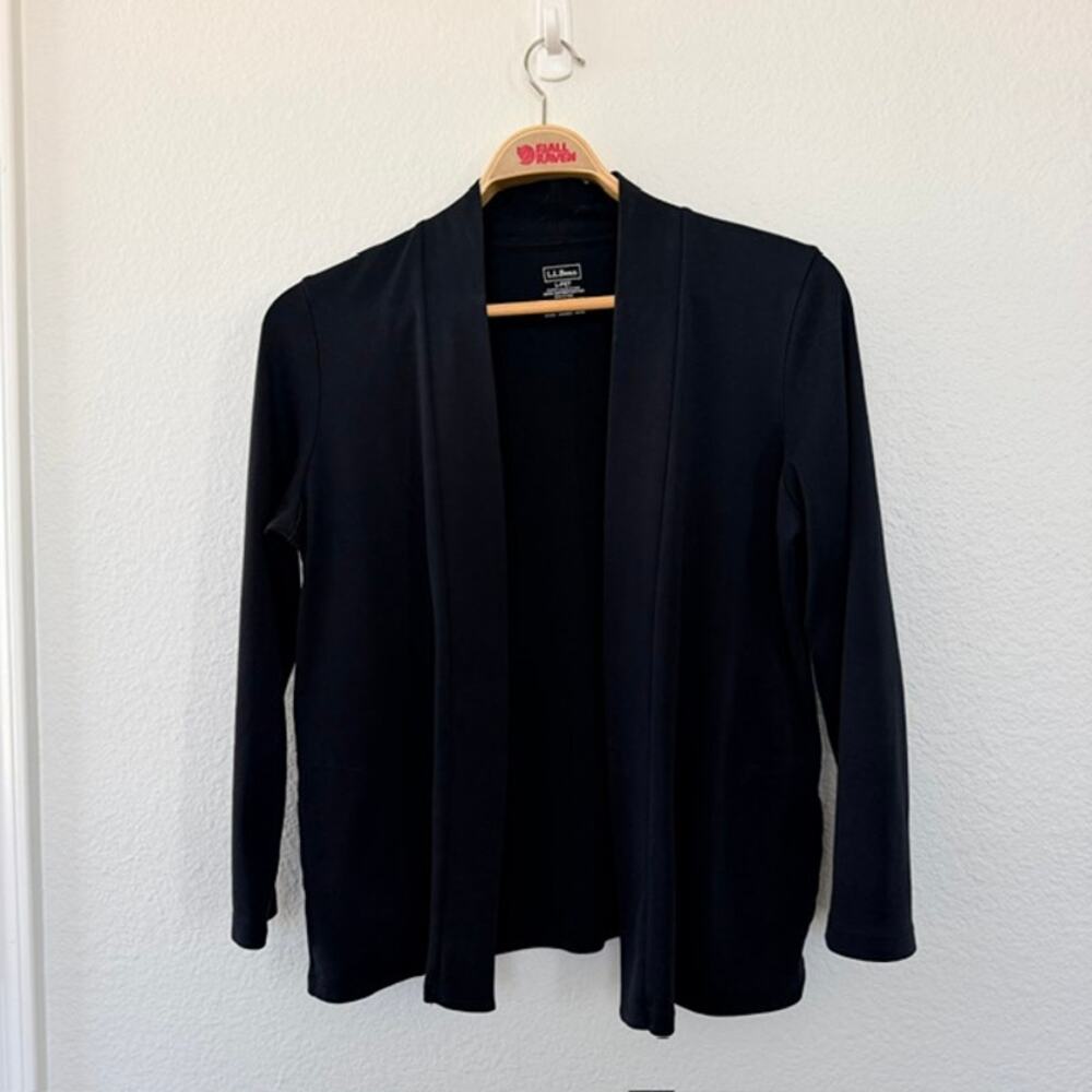 L.L. Bean Open Cardigan Black Women's Petite Large 100% Supima Cotton